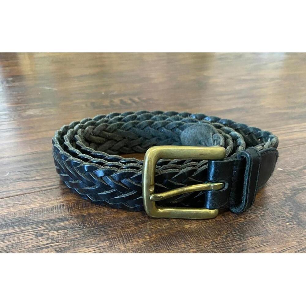 Braided Leather Belt with Brass Buckle - Brown -41 in
